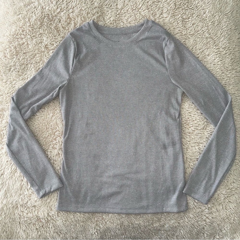 A New Day Metallic Long Sleeve Top Silver Shimmer Stretch Medium